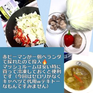 スープの材料と完成のセット